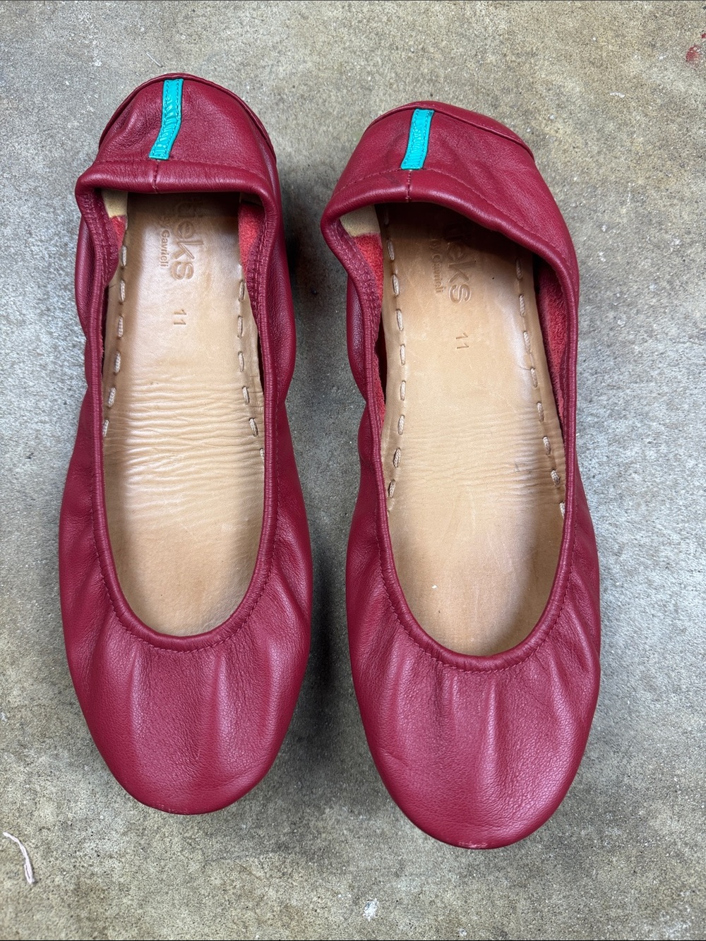 Tieks Red Leather Ballet Flats with Teal Accent
Size: 11